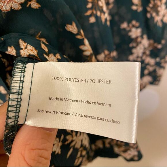 Peace and Pearl dark green micro floral semi sheer button up blouse top plus XXL - Picture 13 of 13